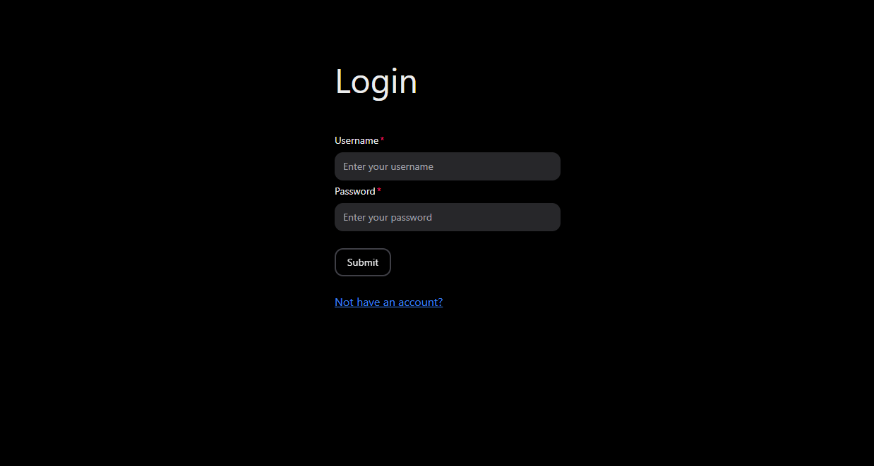 login page screenshot