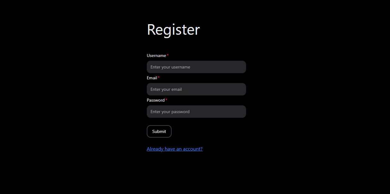 login page screenshot