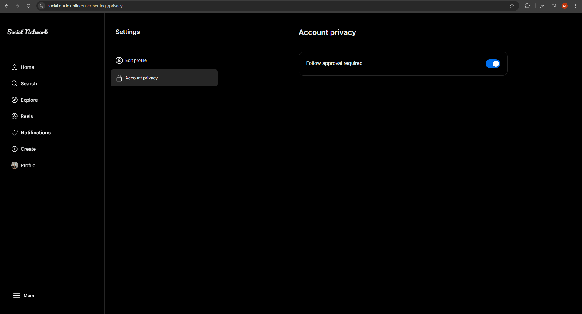 Account privacy screenshot