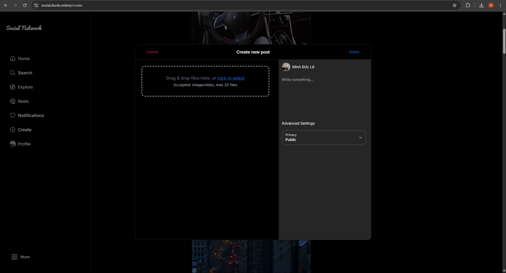Create post screenshot