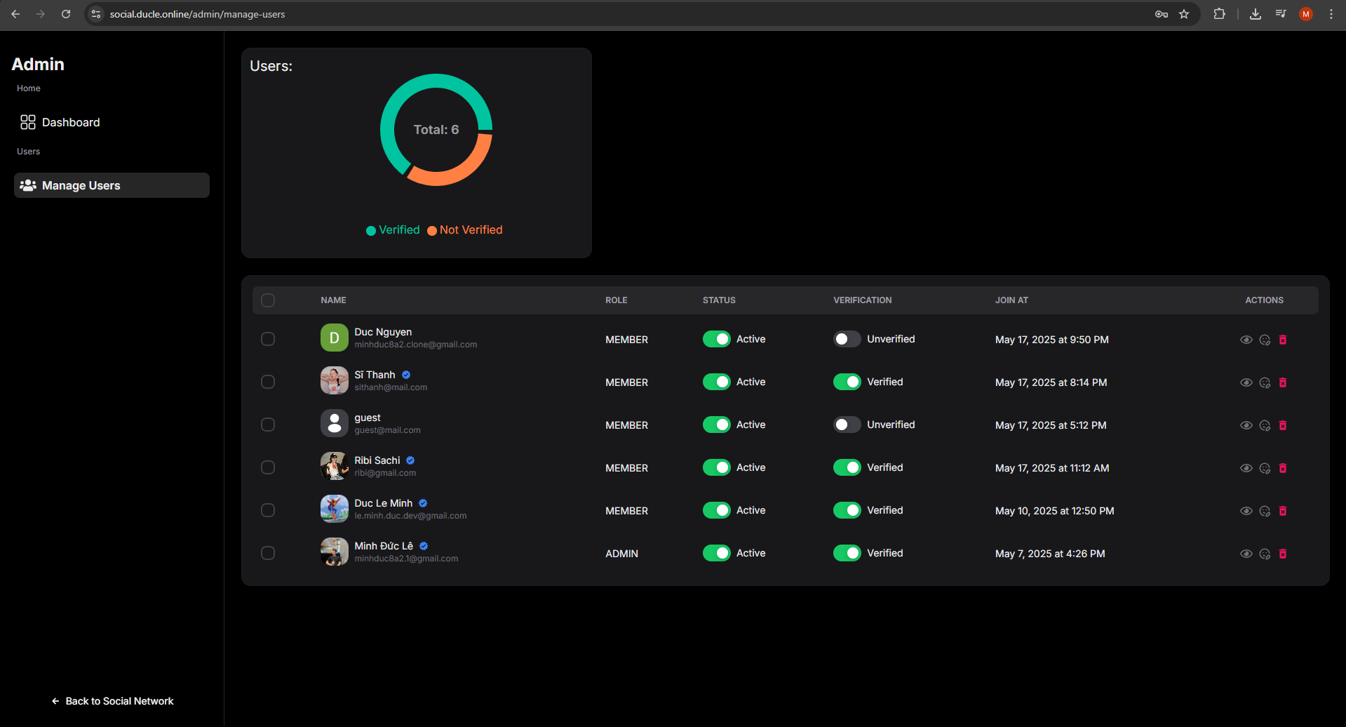 Manage users screenshot