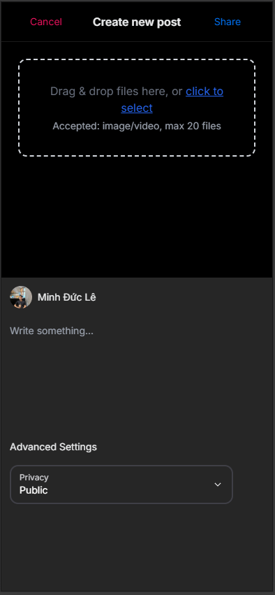 Mobile create post screenshot