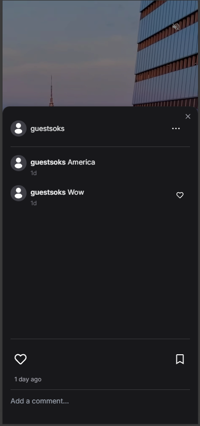 Mobile reels comments screenshot